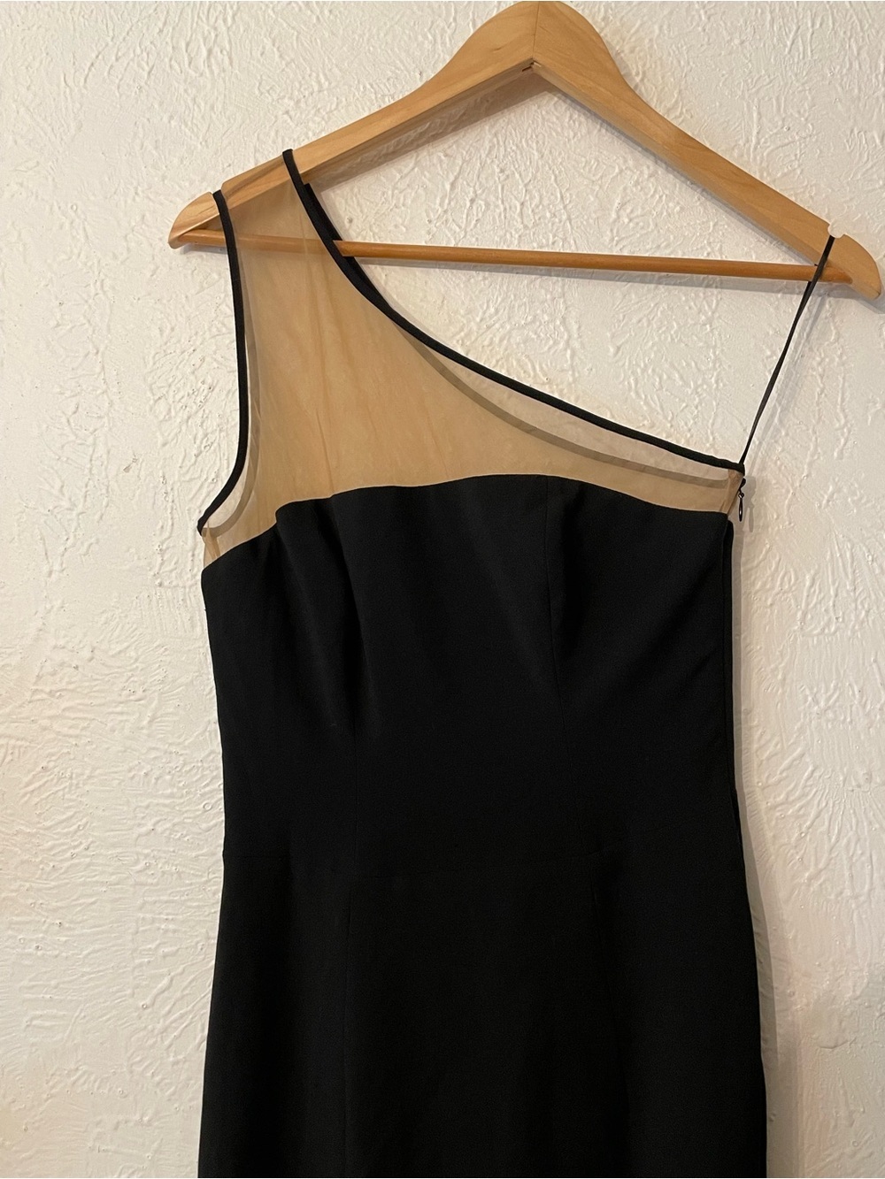 NWOT Dress the Population Black One Shoulder Evening Gown Nude Illusion Small - Picture 3 of 6